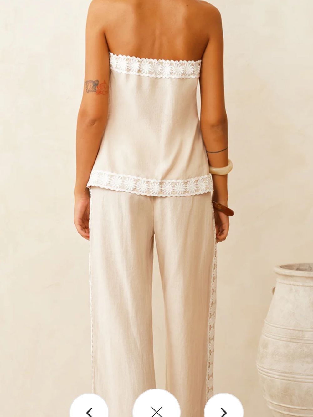 Women's Cream Lace-Trim Strapless Pajama Set